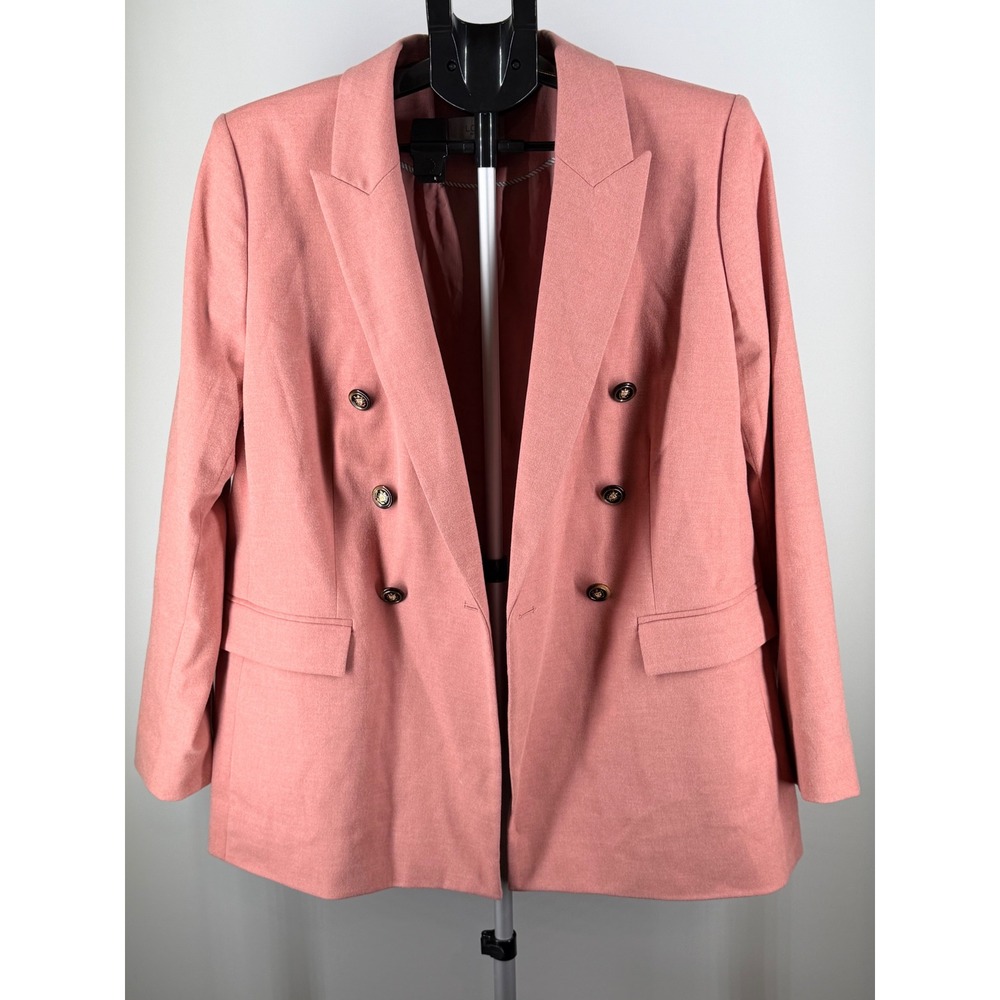 Loft Petites Rose Pink Double Breasted Crest Button Blazer Jacket 16P